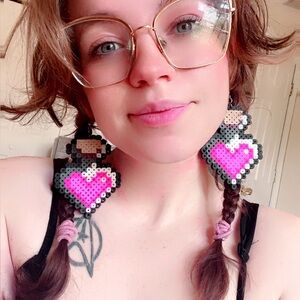 Pixel Love Elixir Heart Shaped Potion Earrings